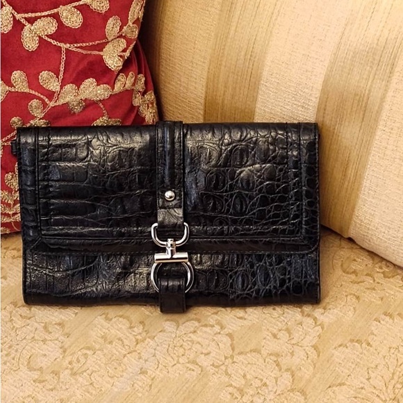 Talbots Black Leather Clutch Wristlet - Picture 1 of 6